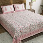 BLOCKS OF INDIA Hand Block Floral Printed 200 TC Cotton King Size Bedsheet (Pink Jaal, Pack of 1)