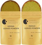 CARMEL ORGANICS Hair Color Henna & Indigo Leaves Powder Combo (340gm Each) | No Added Preservative and Additives | Non-GMO | Made By Pure And Natural Dried Leaves