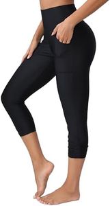 ATTRACO Women's Swim Pants High Waisted Swim Capris Swimming Leggings with Pockets Black XL