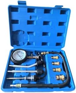 Engine Compression Tester Kit with Spark Plug Tester, 300 PSI Gauge, Flexible Hose, Straight & Curved Rubber Cone Adapters, Brass Thread Adapters for Car Motorcycle Small Gas Engines (Blue)
