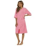 Thingimijigs Ladies 100% Cotton Terry Towelling Zip Up Bath Robe Dressing Gown House Coat - Pink UK 16-18