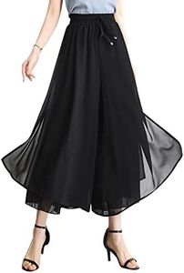 Flygo Womens High Waisted Swing Chiffon Wide Leg Cropped Palazzo Pants Culottes(02 Black-XS)