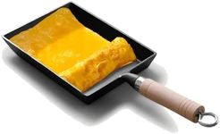 14.4x6.1x1.2 in Breakfast Flat Pan, Cast Iron Wood Handle Mini Egg Roll Pan, Rectangle Tamagoyaki Japanese Omelette Pan, for Home Steak Induction Cooker Gas Universal