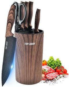 Homodoskey Kitchen Knife Set,6-Pieces Black Sharp Knife Set for Kitchen, Non-Stick Non-Slip Stainless Steel Chef Knife Set with Universal Knife Block Suitable for Home Restaurant (Brown)