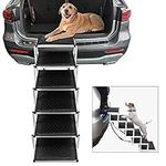 KELIXU Dog Stairs for Cars and SUV Large Dog Steps, Foldable 6 Steps Pet Stairs for High Beds, Trucks, Foldable Lightweight Aluminum Dog Ramp with Non-Slip Surface Support 180 LBS