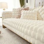 Topchances Soft Plush Sofa Cover - New Non-Slip Sofa Covers 1 2 3 Seater, Rabbit Faux Fur Couch Covers, Fluffy Couch Cover, Sofa Cover L Shape Furniture Protector for Living Room (Beige, 70x180)