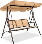 Best Choice Products 2-Seater Outdoor Adjustable Canopy Swing Glider, Patio Loveseat Bench for Deck, Porch w/Armrests, Textilene Fabric, Steel Frame - Tan