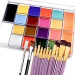 Face Paint Kit, 20 Colors Painting Palette with 10 Brushes Oil-Based Body Paint Face Makeup Safe and Easy to Clean for Halloween Carnivals Cosplay Party Stage Performances