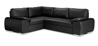 Sofas and More ENZO - CORNER SOFA BED WITH STORAGE - FAUX LEATHER - LEFT HAND SIDE ORIENTATION (BLACK)