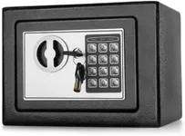 Flexzion Digital Safes Box 9", Security Safe Boxes, Electronic Keypad Lock Cabinet Storage for Gun Money Cash Jewelry Passport Valuables Wall Hotel Home Office Business with 2 Keys - Black