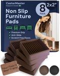 CasterMaster Non Slip Furniture Pads - Square Rubber Anti Skid Caster Cups Leg Coasters - Bed Stoppers, Rubber Feet for Furniture - 2" x 2" (Set of 8) - Brown Furniture Pads for Hardwood Floors