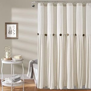 Lush Decor Linen Button Shower Curtain, 72" W x 84" L, Off White - Extra Long Shower Curtains - White Shower Curtain Fabric - Farmhouse Bathroom Decor