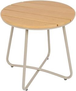 danpinera Outdoor Side Tables, HDPS Patio Table with Metal Legs, 18 Inch Outdoor Small Round Table for Garden, Backyard, Porch, Deck, Balcony, Poolside, Natural