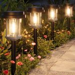 XMCOSY+ Solar Outdoor Lights 15 LM LED Garden Lights with 2-Tone Black & Grey, Seeded Glass Pathway Lights, IP65 Waterproof Solar Powered for Yard Landscape Walkway Driveway (4 Packs, Warm White)