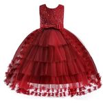 M MUNCASO Girls Princess Dress Kids Flower Lace Tulle Dress Girls Evening Dress Floral Lace Bridesmaid Wedding Pageant Gown High-Low Party Dress Sleeveless Elegant Formal Cocktail Prom Dance Ball Red