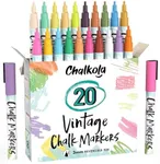 Fine Tip Liquid Chalk Markers for Chalkboard (20 Vintage Colors) - Dry Erase Marker Pens for Blackboard, Windows, Chalkboards Signs, Bistro - 3mm Reversible Tip