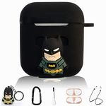 Bat Man Silicone Cute Cartoon case for Apple Airpods, 9 in 1 Accessories Set Protective Cover, Silicone Case/Keychain/Carabiner/Metal dust Sticker/Cleaning Brush/Anti-Lost Rope,The Best Gift