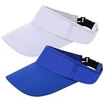 2Pcs Sun Visor Cap Mesh Quick Dry Breathable Sun Visor Hat Adjustable Empty Top Ponytail Baseball Cap Sun Protection Summer Outdoor Sport Golf Tennis Hat for Women Men (White+Blue)