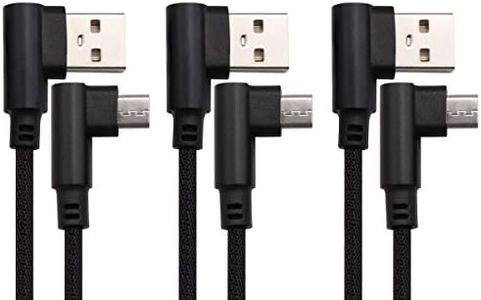 AAOTOKK 3 Ft 90 Degree Micro USB Cable Right Angle USB 2.0 Micro Male Nylon-Braided Fast Sync & Charging Cord Compatible with Android, Samsung, LG,Huawei, Smartphones & More(Black/3-Pack)