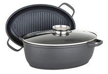 Viking Culinary 3-in-1 8.6 Qt Die Cast Oval Roaster with Glass Basting Lid, Gray