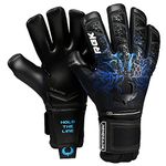 Renegade GK Limited Edition Rogue Arcane Goalie Gloves with Fingersaves | 4mm Giga Grip | Black & Blue Soccer Goalkeeper Gloves (Size 6, Youth, Kids, Neg. Cut, Level 4+)