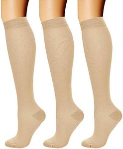 CHARMKING Compression Socks for Women & Men Circulation (3 Pairs) 15-20 mmHg is Best Athletic for Running, Flight Travel, Support, Cycling, Pregnant - Boost Performance, Durability (S/M, Nude)