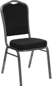 Flash Furniture HERCULES Series Crown Back Stacking Banquet Chair in Black Patterned Fabric - Silver Vein Frame