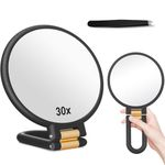 30x Magnifying Mirror, Front and Back 1x 30x Magnifying Glass with Adjustable Handle Folding Ideal for Use in Makeup (Black)