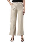 GO COLORS Women's Light Beige Linen Cargo Pant
