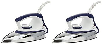 Bajaj Majesty DX-11 1000W Dry Iron with Advance Soleplate and Anti-bacterial German Coating Technology, White and Blue (Pack of 2)