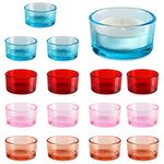 Belle Vous 16 Pack of Coloured Glass Tealight Votive Candle Holders - 4.5cm/1.77 Inch Diameter and 2.5cm/0.98 Inch Height - Round Candle Holder Set for Home Decor, Weddings, Parties and Table Settings