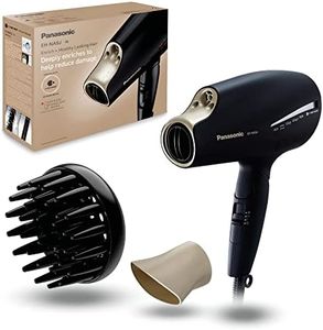 Panasonic EH-NA9J Advanced Folding Hair Dryer with Diffuser, Nanoe & Double Mineral Technology — Reduces Frizz, Damage and Split Ends, Black & Champagne Gold