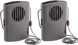 O2COOL Multi-Pack Misting Neck Personal Travel Battery Powered Deluxe Cooling Fan, 2pk (Gray)