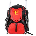 HUGE PLAY Baseball Backpack - Unisex Bat Bag for Baseball, Softball & Equipment and Gear for Boys and Girls, Youth and Adults ââ‚¬â€œ Holds 4 Bats, Sunglasses case, External Helmet holder, Batting Gloves, Cleats compartment, Fence Hook (Red and Black)