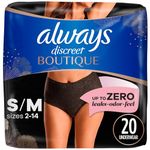 Always Discreet Boutique Incontinence and Postpartum Underwear for Women, Maximum Protection, S/M, Black, 20 Count