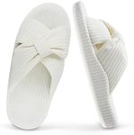 MAJOALLURE Women's Cozy Memory Foam Arch Support House Slippers Ladies Orthopedic Crossband Open Toe Home Bedroom Bed Slippers for Plantar Fasciitis Fluffy Corduroy Bow Slide Indoor Outdoor,