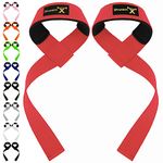 ihuan Wrist Straps for Weight Lifting - 21 inches Lifting Straps for Weightlifting Gym Wrist Wraps with Extra Hand Grips Support for Strength Training Bodybuilding Deadlifting (Deep Red)