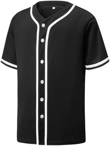 YWIES Mens Button Down Plain Baseball Jersey, Blank Softball Team Uniform, Hip Hop Hipster Short Sleeve Active Shirts Black