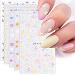 3D Embossed Spring Flowers Nail Art Stickers Decals 5 Sheets 5D Self-Adhesive Colorful Blossom Floral Nail Supplies Nail Art Design Decoration Accessories