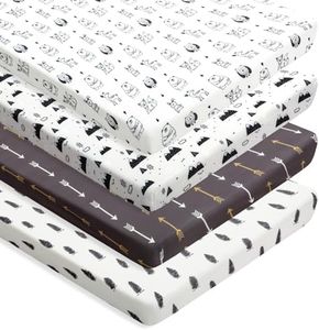 4 Pack Baby Sheets Unisex Soft Cartoon Forest Animals Neutral Fitted Baby Woodland Sheets Set for Baby Boys or Girls