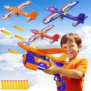 3 Pack Airplane Launcher Toys for 3 4 5 6 7 Boys - 2 Flight Modes LED Foam Glider Catapult Plane for Boys Toys Age 6-8, Outdoor Flying Toys for 4 5 6 Year Old Boy Girl Birthday Gift