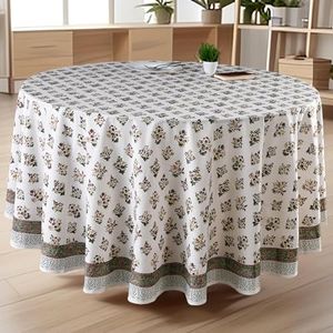 CPC Round Tablecloth- Cotton Indian Block Print Tablecloth -Handmade Printed Washable Cotton Table Cloth - Spring/Summer, Weding Table Cover - Fall Green 132 Inch