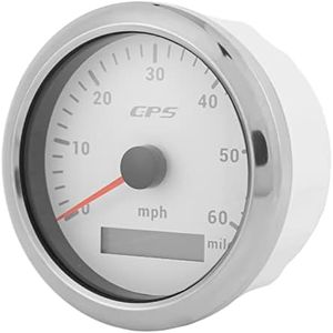 Sorandy 85mm GPS Speedometer Gauge 0-60MPH / H LCD Display with Adjustable Backlight, 9‑32V, Suitable for Automobiles, Engines, Boats, RVs, Yachts (White)