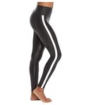 Spanx Womens Faux Leather Stripe Leggings, Very Black/White, M UK