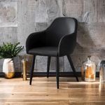 Finch Fox® Boom Faux Leather Armchair with Armrest & Backrest Upholstered Seat Living Room Dining Chair with Black Metal Legs in Black Color