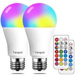 Yangcsl LED Light Bulbs 70W Equivalent, RGB Color Changing Light Bulb, 2 Moods - Memory - Sync - Dimmable, A19 E26 Screw Base, Timing Remote Control Included (Pack of 2)