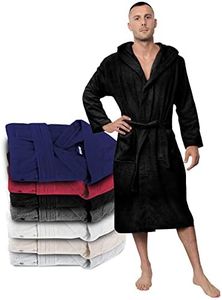 Twinzen Albornoz Hombre Ducha con Capucha 100% Algodon OEKO-TEX Bata Adulto Albornoz Ducha Hombre con 2 Bolsillos y Cinturón - L - Negro