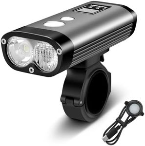 RAVEMEN PR1400 Rechargeable Bike Light, 1400 Lumens Light for Bike with Dual Lens, LED Display, IPX8 Waterproof Bike Front Light for Mountain Biking, Night Riding