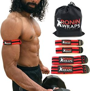 Ronin Wraps BFR Occlusion Bands | Blood Flow Restriction Training | 4 Pack (2 for arms - 2 for Legs) | Free Ebook with Workouts | Best Buckle Design - No Pinching | Comfortable Elastic Material
