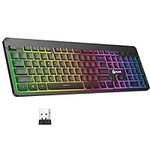 KLIM Light V2 Rechargeable Wireless Keyboard - New Version 2024 - Slim Durable Ergonomic - Backlit Wireless Gaming Keyboard for Laptop PC Mac PS4 PS5 Xbox One - Long-Lasting Built-in Battery